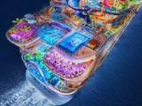 Royal Caribbean Kreuzfahrtschiff auf hoher See unter sonnigem Himmel
