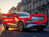 BYD Aktie Chart mit steigender Tendenz 2026, Logo des chinesischen Elektroauto-Herstellers und Karte von Kanada als Symbol für Expansion