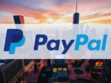 PayPal Logo mit Aktienkurs und Rückkauf Symbolen