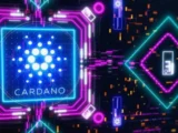 Cardano ADA Logo mit Kurschart und Blockchain-Netzwerk – Symbol für Preisprognose und technische Upgrades 2026