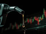 Brent- und WTI-Ölpreise auf digitalem Börsenchart mit Energiemarkt-Hintergrund