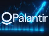 Palantir-Börsenchart mit KI-Technologie und Finanzmarkt-Hintergrund