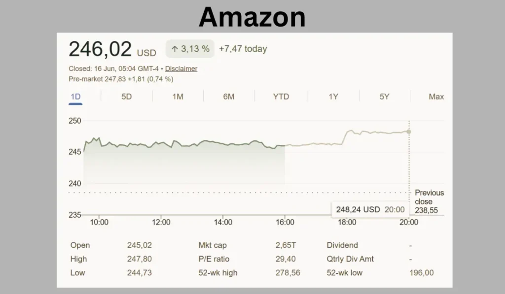 Amazon Aktie mit Kursanstieg auf rund 246 US-Dollar.