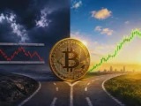 Bitcoin-Münze mit Chart und Euro-Symbolen