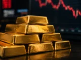Goldbarren und fallender Preisverlauf trotz geopolitischer Krise