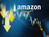 Amazon Aktie Chart mit Cloud-Symbol und E-Commerce-Elementen