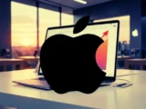 Apple-Logo auf Smartphone vor Börsenchart zur Entwicklung der Apple-Aktie